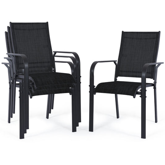 DELMANGO Patio Chairs Set of 4, Outdoor Dining Chairs High Back, All-Weather Padded Textilene Dining Chair for Lawn Porch Garden, Black(Set of 4)