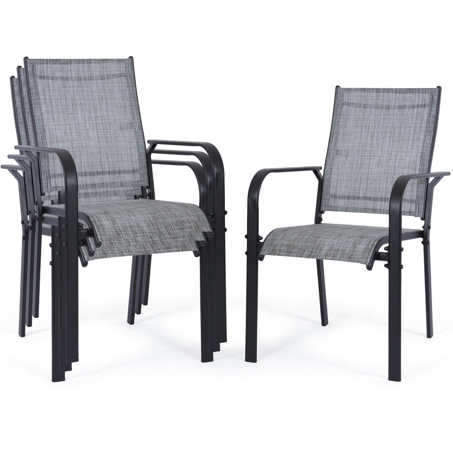 DELMANGO Patio Chairs Set of 4, Outdoor Dining Chairs High Back, All-Weather Padded Textilene Dining Chair for Lawn Porch Garden, Gray(Set of 4)