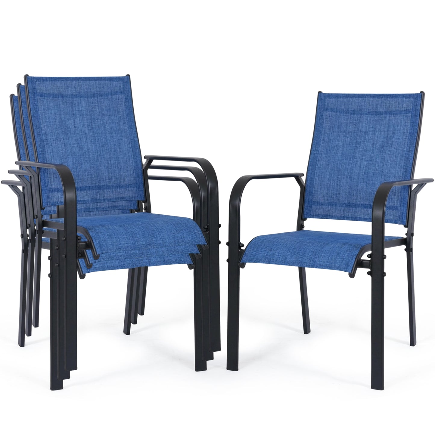 DELMANGO Patio Chairs Set of 4, Outdoor Dining Chairs High Back, All-Weather Padded Textilene Dining Chair for Lawn Porch Garden, Blue(Set of 4)