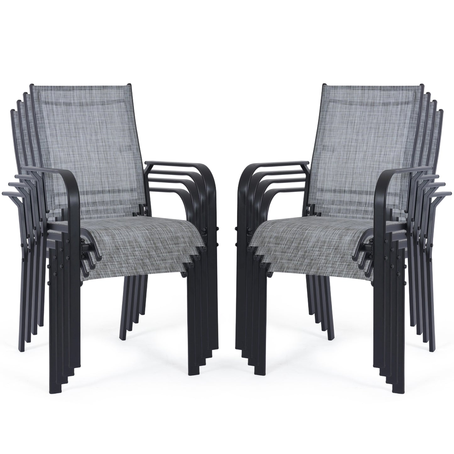 DELMANGO Patio Chairs Set of 8, Outdoor Dining Chairs High Back, All-Weather Padded Textilene Dining Chair for Lawn Porch Garden,Gray