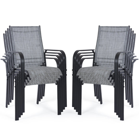 DELMANGO Patio Chairs Set of 8, Outdoor Dining Chairs High Back, All-Weather Padded Textilene Dining Chair for Lawn Porch Garden,Gray