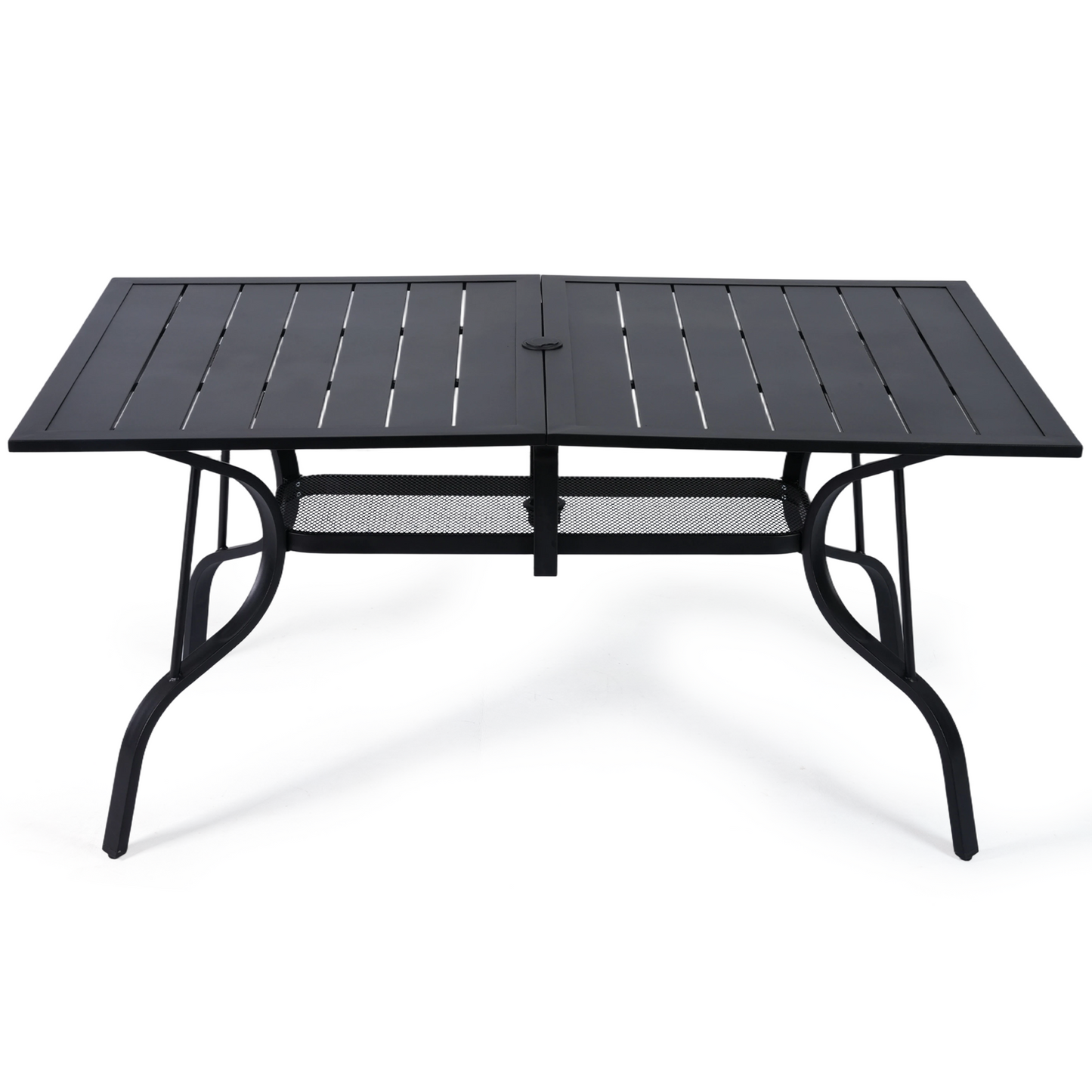 DELMANGO 63"x38" Outdoor Dining Table for 6, Metal Rectangle Patio Dining Table with Adjustable Umbrella Hole for Garden, Backyard and Porch, Black