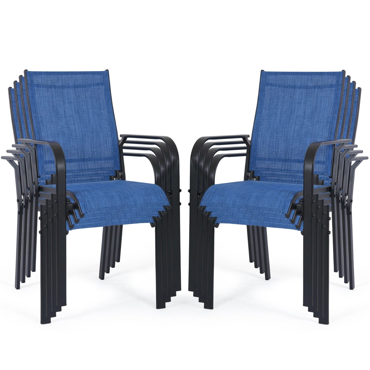 DELMANGO Patio Chairs Set of 8, Outdoor Dining Chairs High Back, All-Weather Padded Textilene Dining Chair for Lawn Porch Garden,Blue