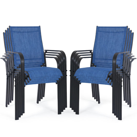 DELMANGO Patio Chairs Set of 8, Outdoor Dining Chairs High Back, All-Weather Padded Textilene Dining Chair for Lawn Porch Garden,Blue