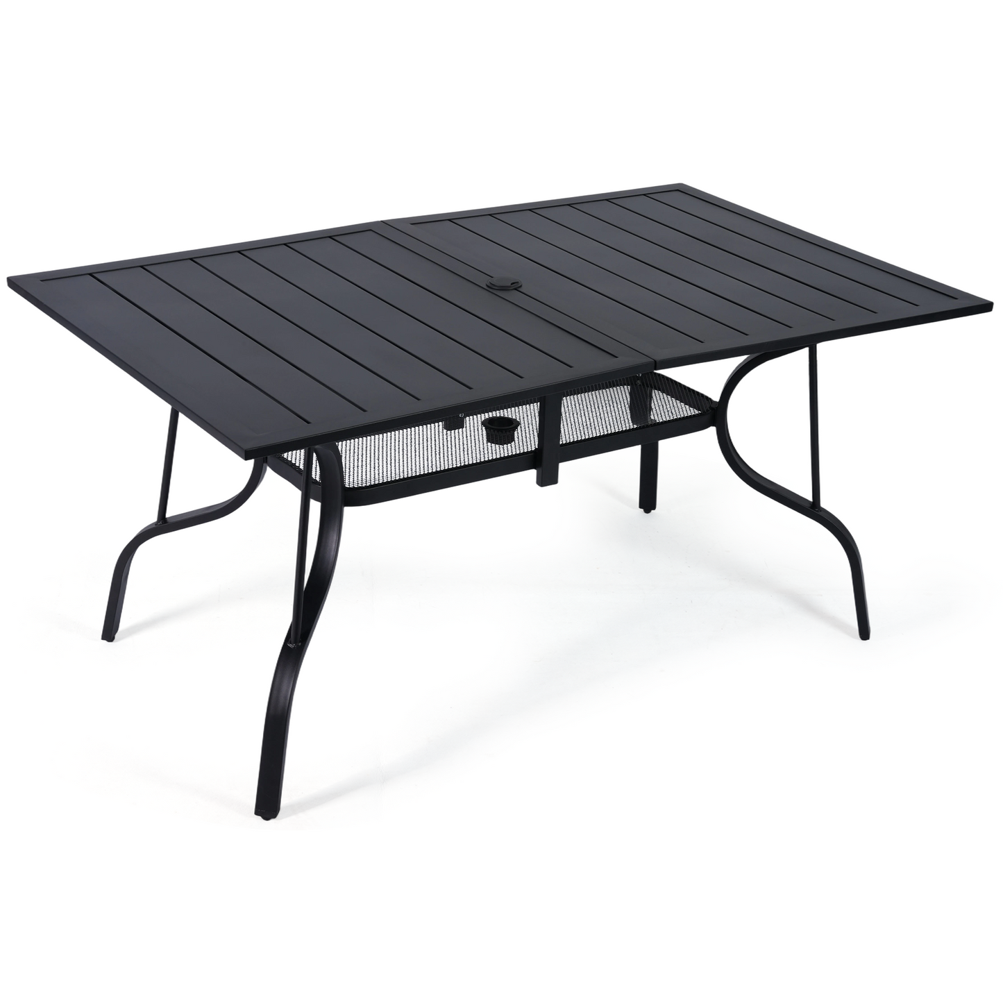 DELMANGO 63"x38" Outdoor Dining Table for 6, Metal Rectangle Patio Dining Table with Adjustable Umbrella Hole for Garden, Backyard and Porch, Black