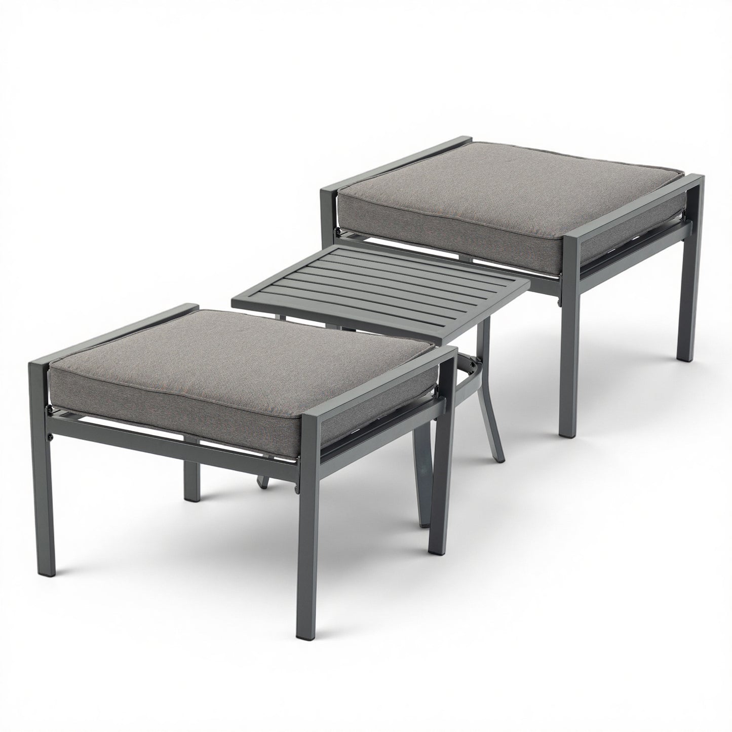DELMANGO 1 PCS Outdoor Coffee Table, 2 PCS Footstools,for Garden/Backyard/Porch, Grey