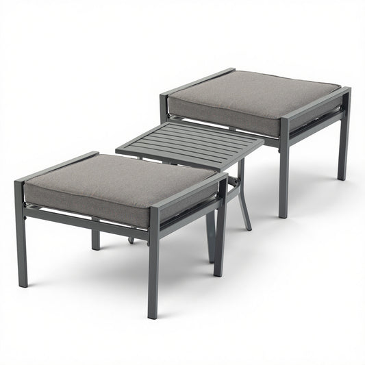 DELMANGO 1 PCS Outdoor Coffee Table, 2 PCS Footstools,for Garden/Backyard/Porch, Grey