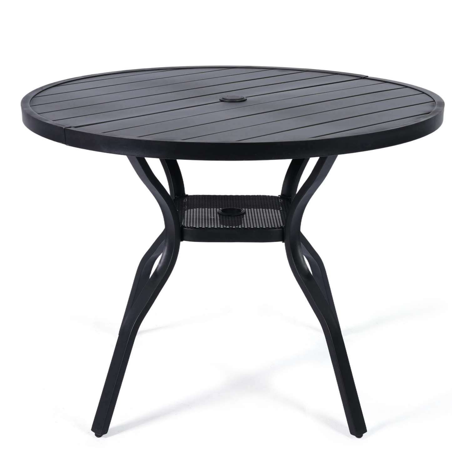 DELMANGO 41" Outdoor Dining Table for 4, Metal Round Patio Dining Table with Adjustable Umbrella Hole for Garden, Backyard and Porch, Black