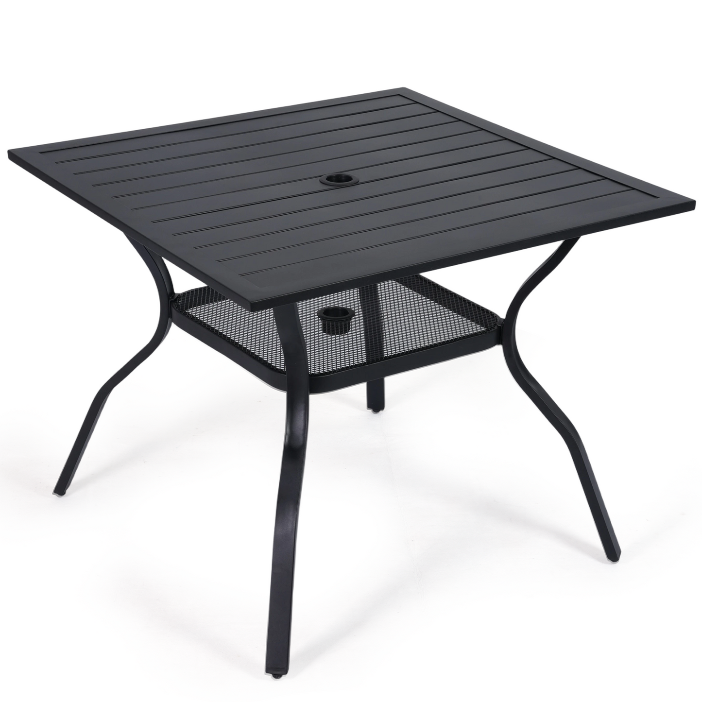 DELMANGO 37" Outdoor Dining Table for 4, Metal Square Patio Dining Table with Adjustable Umbrella Hole for Garden, Backyard and Porch, Black