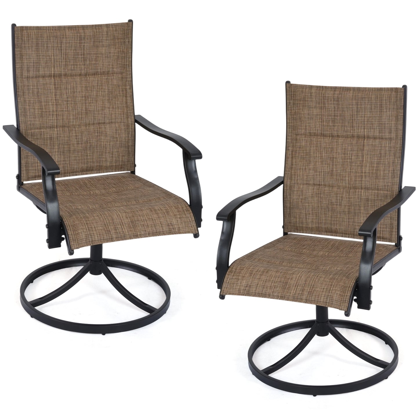 DELMANGO Patio Swivel Chairs Set of 2, Outdoor Dining Chairs High Back, All-Weather Textilene Swivel Rocker Chair for Lawn Porch Garden, Brown