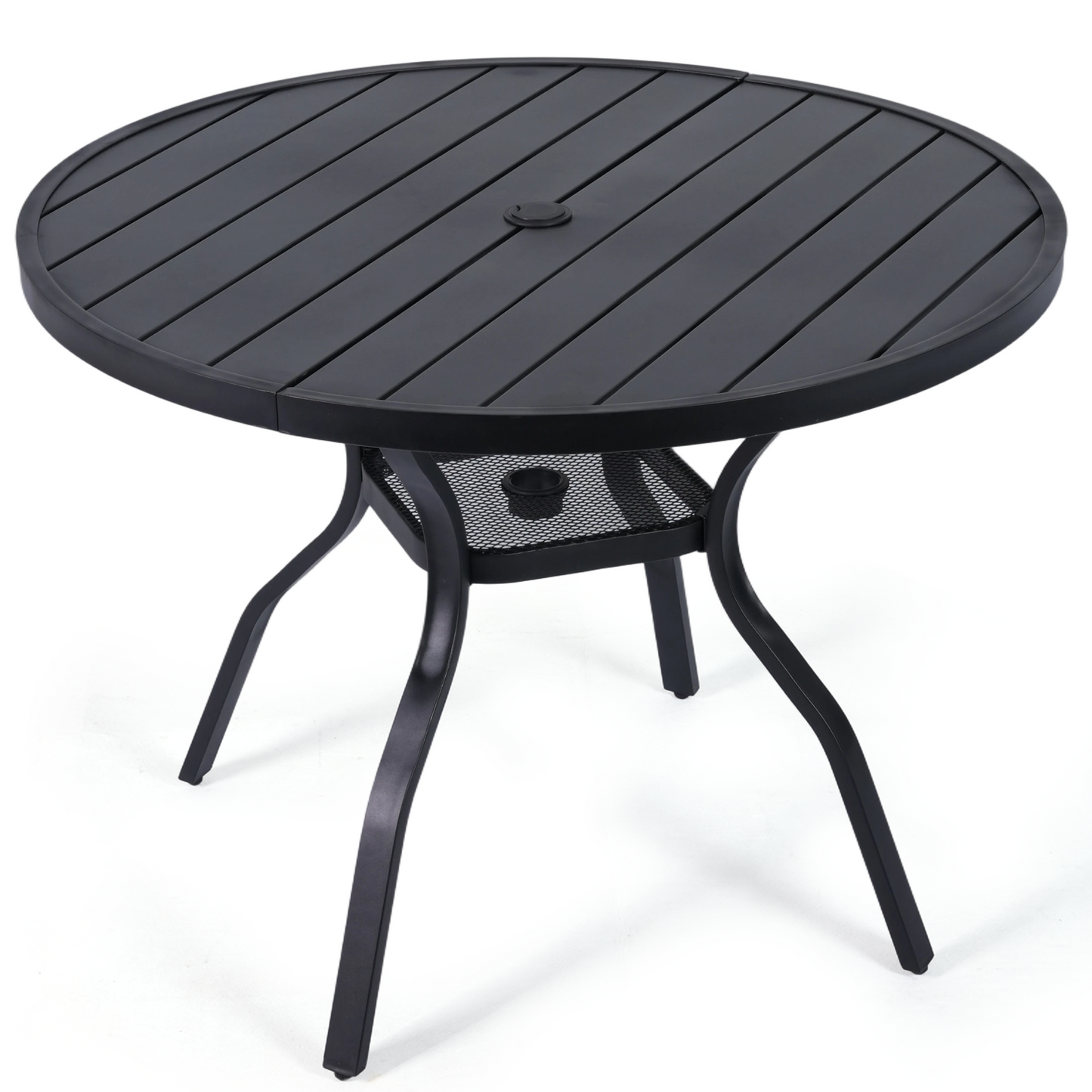 DELMANGO 41" Outdoor Dining Table for 4, Metal Round Patio Dining Table with Adjustable Umbrella Hole for Garden, Backyard and Porch, Black