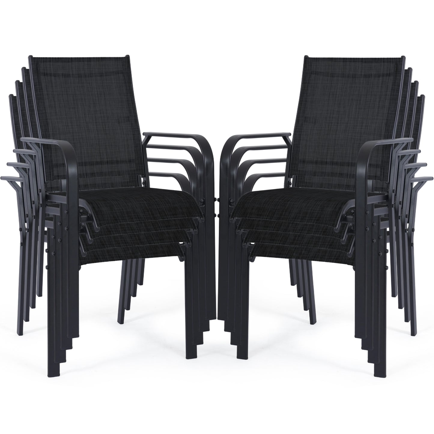 DELMANGO Patio Chairs Set of 8, Outdoor Dining Chairs High Back, All-Weather Padded Textilene Dining Chair for Lawn Porch Garden,BLACK