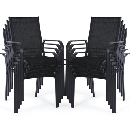 DELMANGO Patio Chairs Set of 8, Outdoor Dining Chairs High Back, All-Weather Padded Textilene Dining Chair for Lawn Porch Garden,BLACK