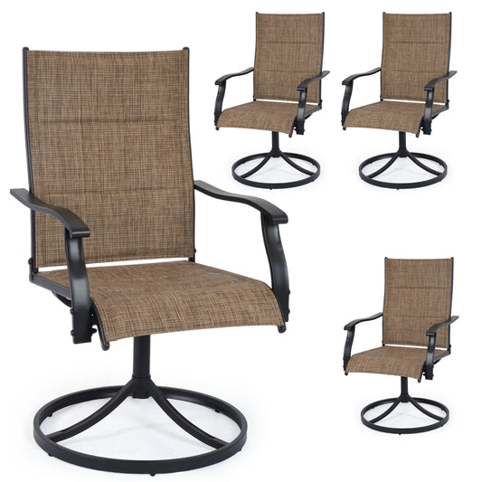 DELMANGO Patio Swivel Chairs Set of 4, Outdoor Dining Chairs High Back, All-Weather Textilene Swivel Rocker Chair for Lawn Porch Garden, Brown
