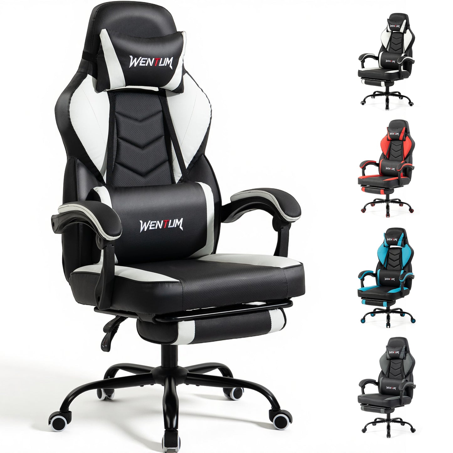 Delmango Gaming Chair 350lb Weight Capacity with Footrest, Big & Tall Ergonomic Office Chair for Adults with Oversized Headrest and Lumbar Pillow, Computer Chair Gaming for Office£¨White£©