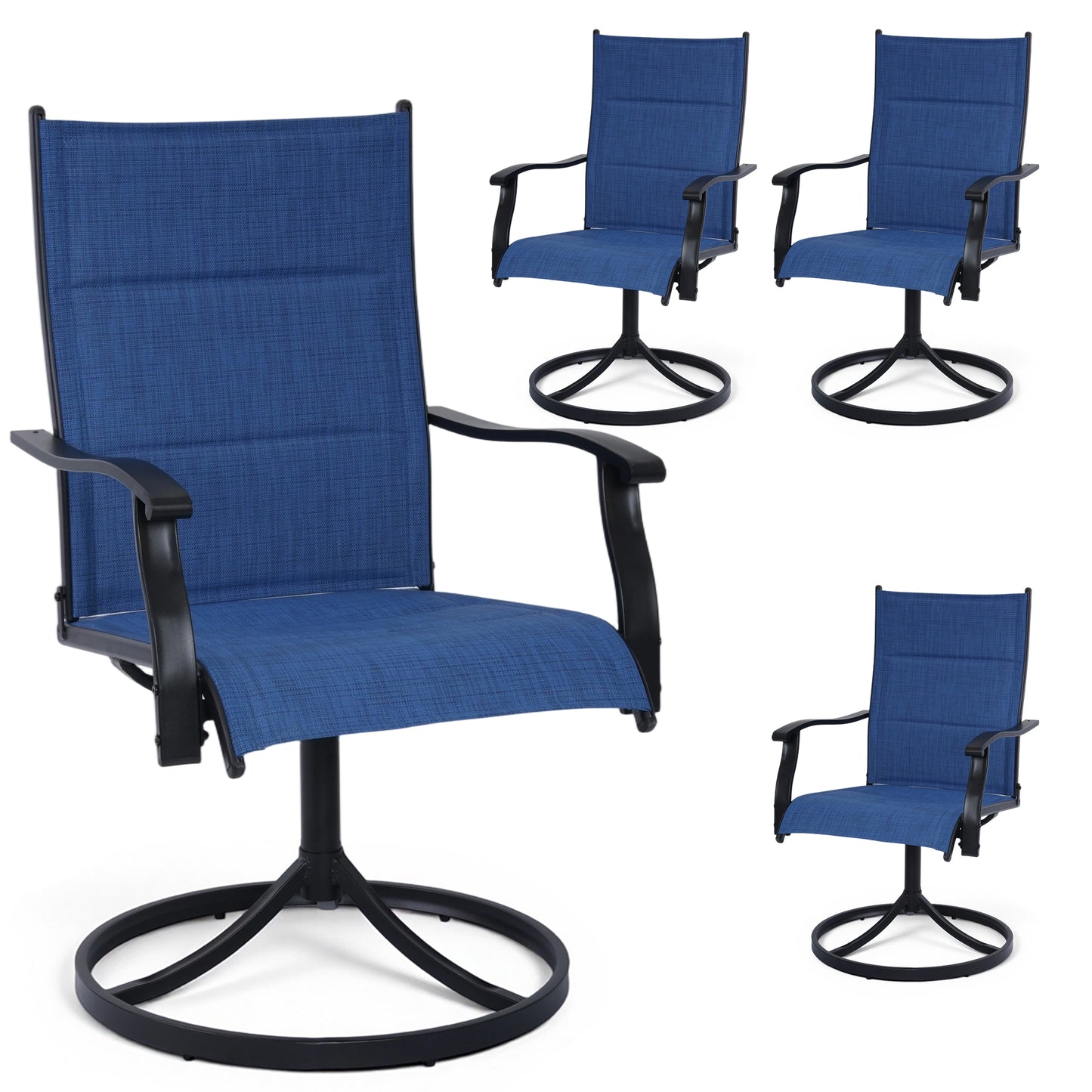 DELMANGO Patio Swivel Chairs Set of 4, Outdoor Dining Chairs High Back, All-Weather Textilene Swivel Rocker Chair for Lawn Porch Garden, Blue