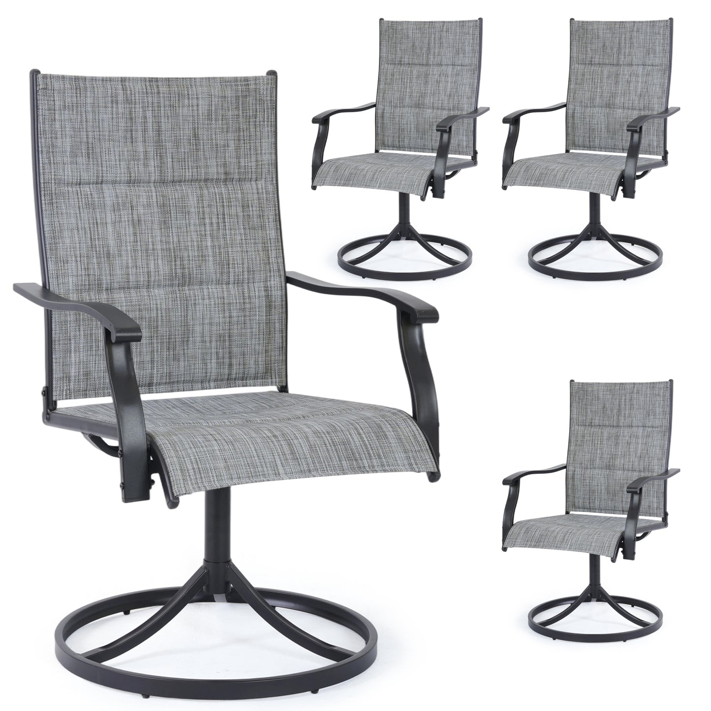DELMANGO Patio Swivel Chairs Set of 4, Outdoor Dining Chairs High Back, All-Weather Textilene Swivel Rocker Chair for Lawn Porch Garden, Gray