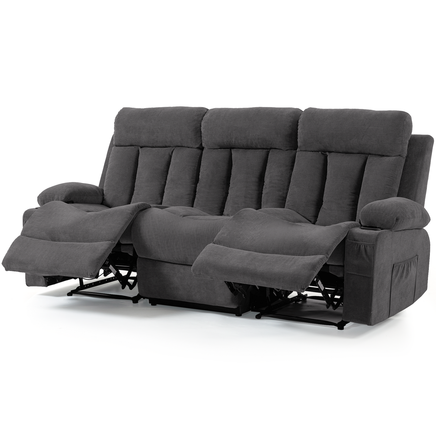 DELMANGO 3-Seater Recliner Sofa Set, Manual Triple Reclining Sofa Couch, 3 Seat Recliner Chair for Living Room, Home Theater & Small Spaces, Grey