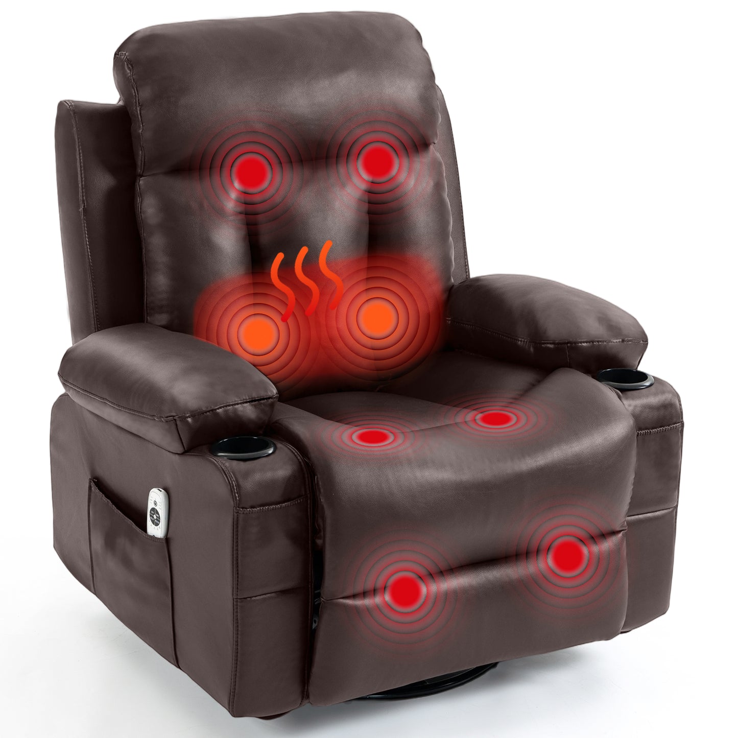 Delmango Power Recliner Chair for Audlts PU Leather Swivel Rocker Recliner Chair Massage Sofa Chair for Living Room Brown