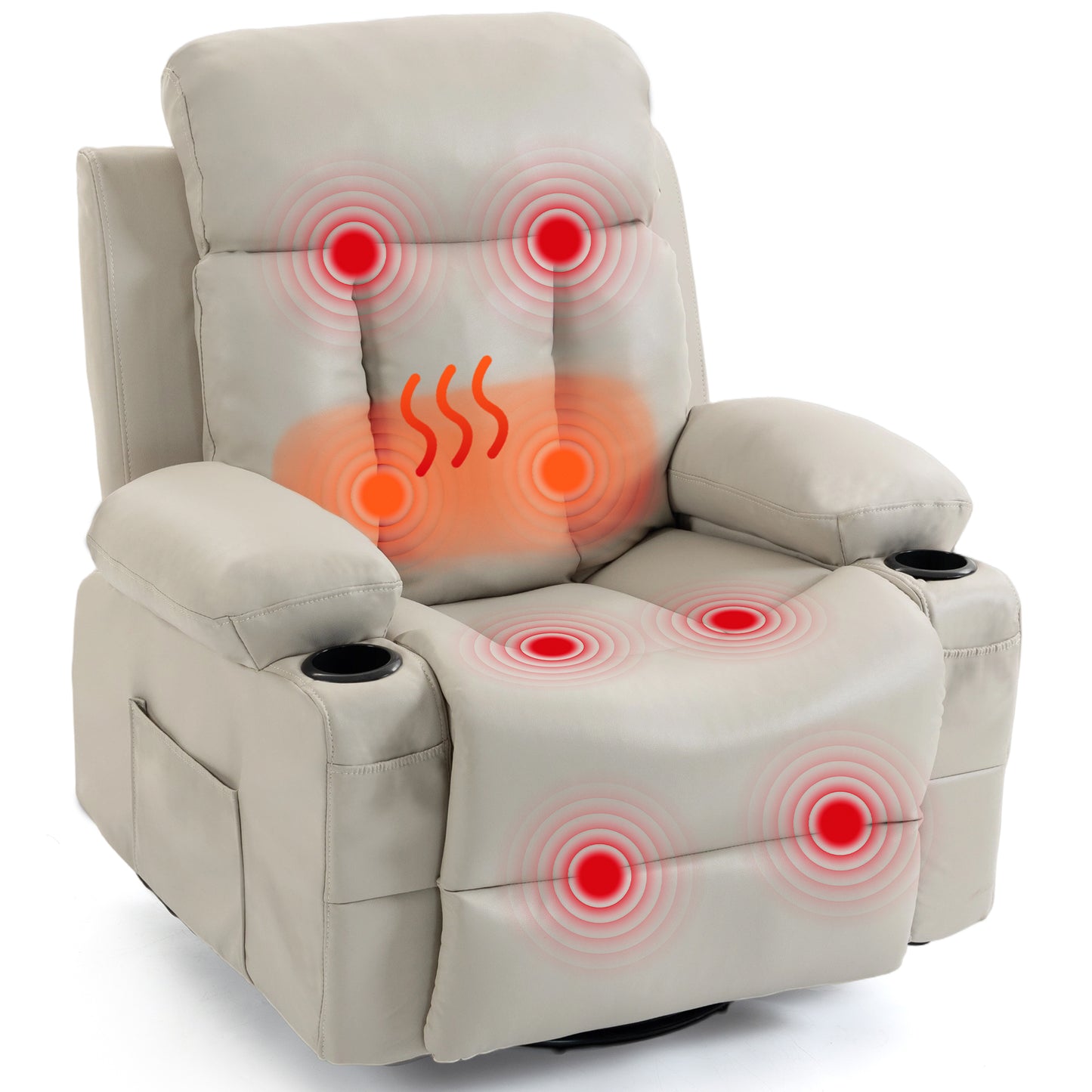 Delmango Power Recliner Chair for Audlts PU Leather Swivel Rocker Recliner Chair Massage Sofa Chair for Living Room Beige