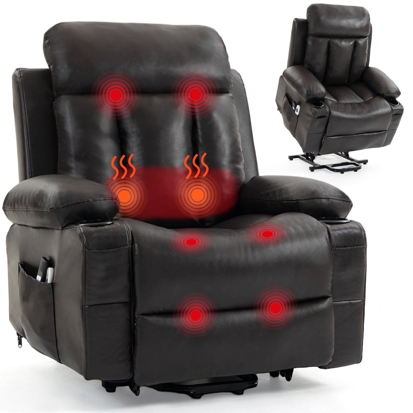 Delmango Faux Leather Recliner Chair with Push Back and Lumbar Support, Overstuffed Living Room Reclining Sofa, Brown