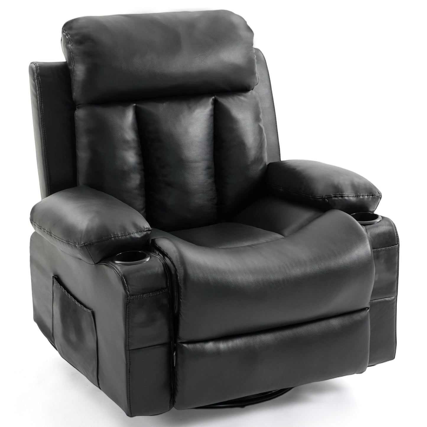 Delmango Power Recliner Chair for Living Room PU Leather Swivel Rocker Recliner Chair with Overstuffed Armrest and Backrest Black
