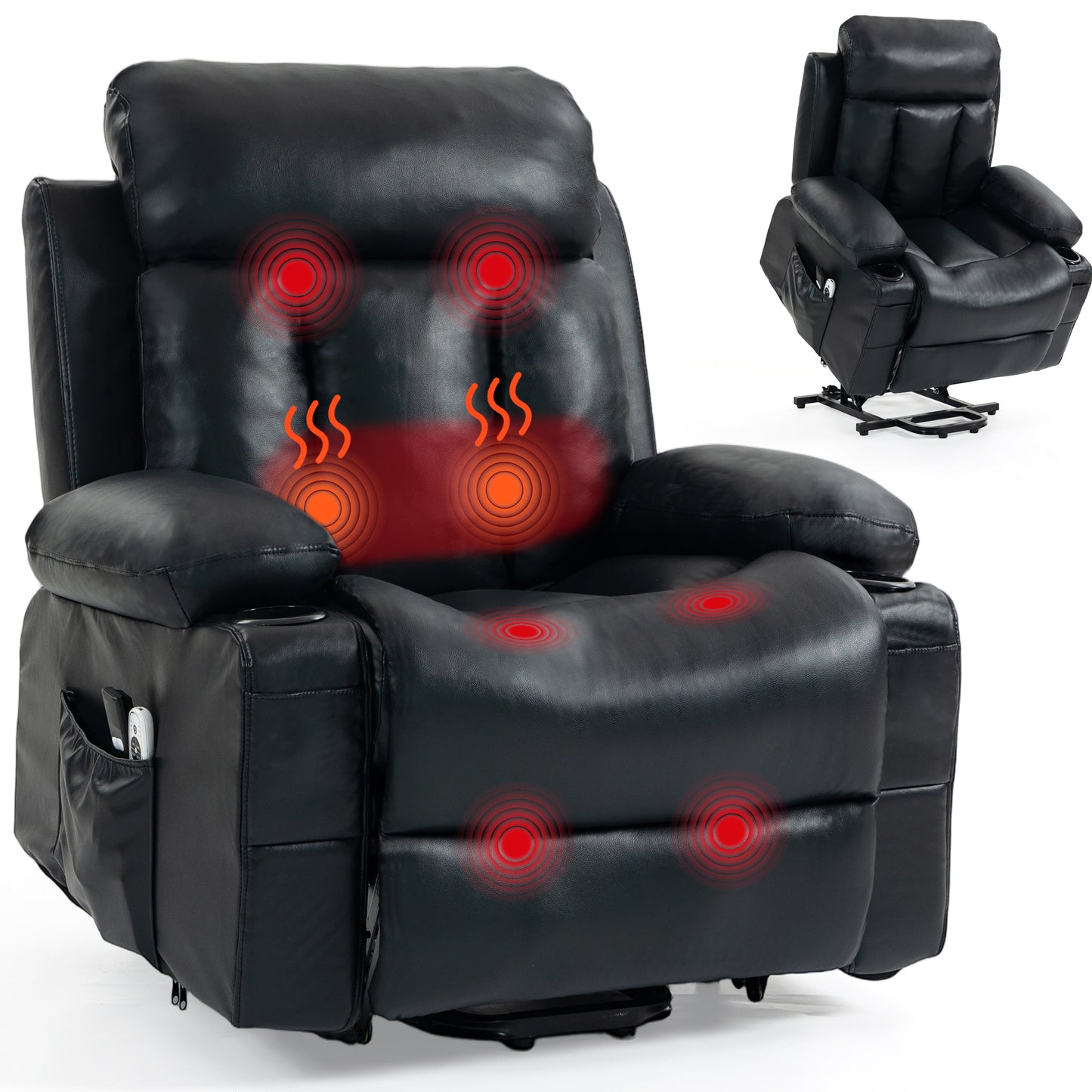 Delmango Faux Leather Recliner Chair with Push Back and Lumbar Support, Overstuffed Living Room Reclining Sofa, Black