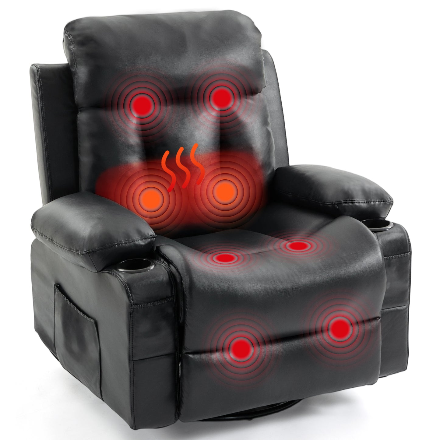 Delmango Power Recliner Chair for Audlts PU Leather Swivel Rocker Recliner Chair Massage Sofa Chair for Living Room Black