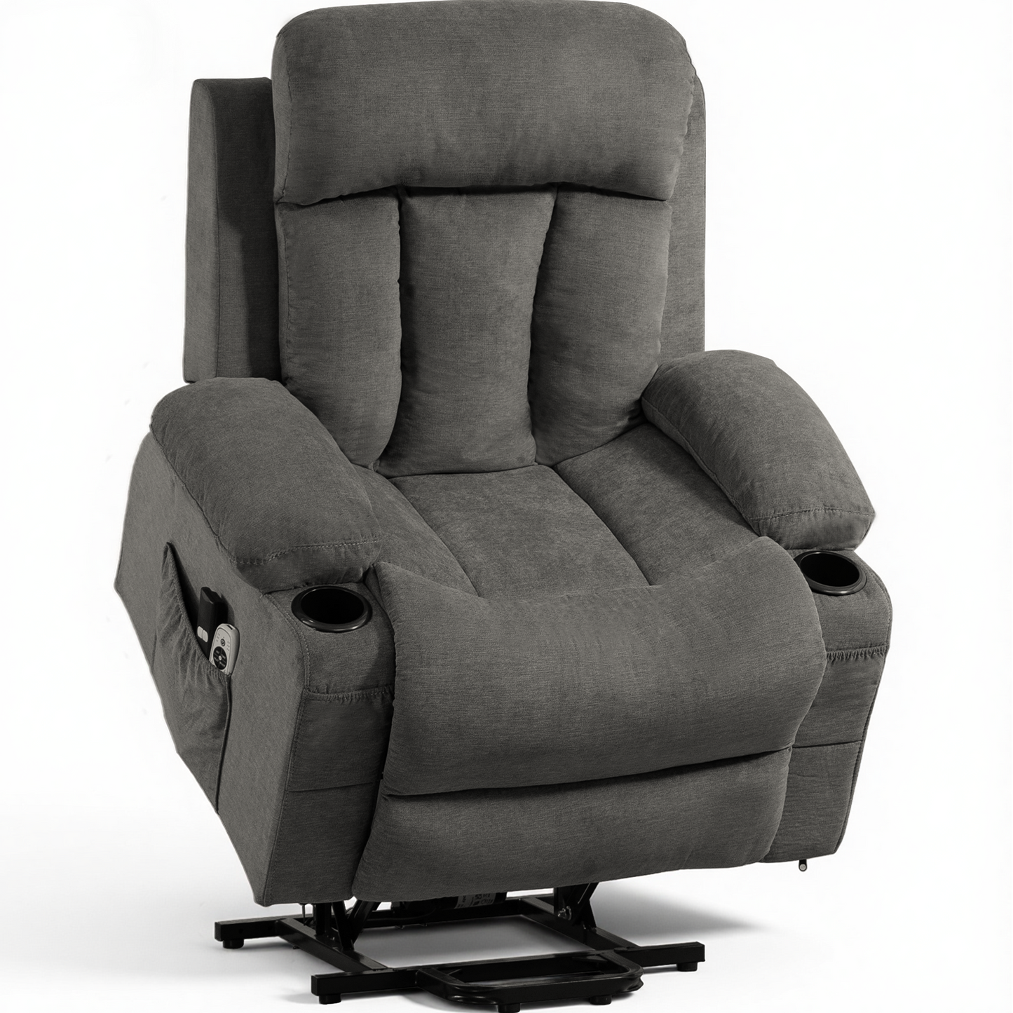 DELMANGO Power Lift Recliner Chair for Elderly, Electric Oversized Reclining Sofa with Vibration Massage & Heat, Cup Holder and USB Charging Port for Living Room, Grey