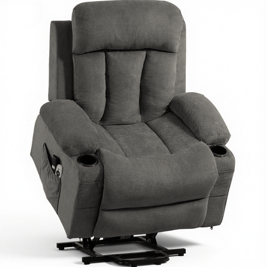 DELMANGO Power Lift Recliner Chair for Elderly, Electric Oversized Reclining Sofa with Vibration Massage & Heat, Cup Holder and USB Charging Port for Living Room, Grey