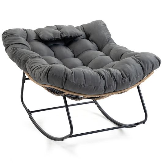 DELMANGO Rocking Egg Chair Outdoor Patio lounger with Thick Cushion Oversized Wicker Rocker Indoor Papasan lawn Chair for Living room Bedroom Porch Balcony Gray