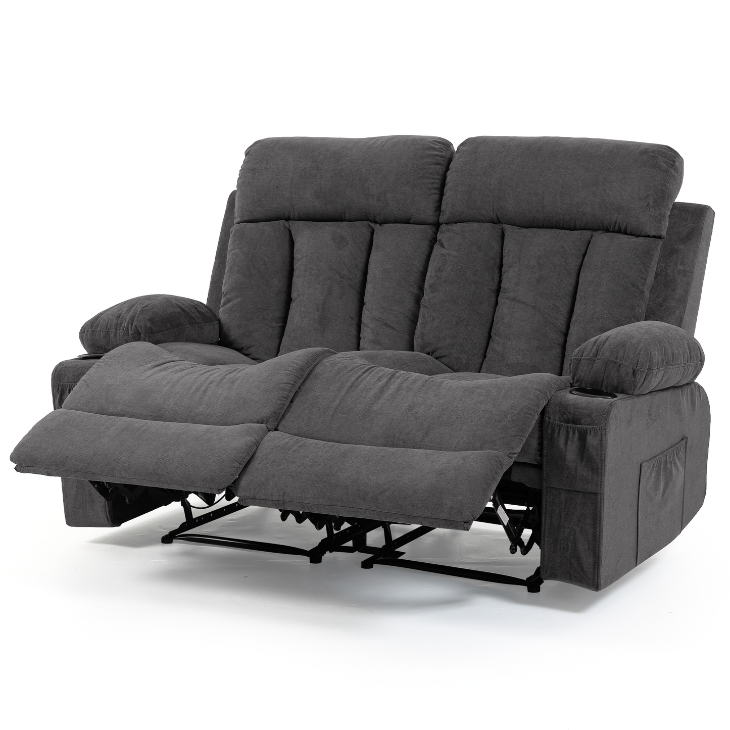 DELMANGO 2-Seater Loveseat Recliner Sofa with Cup Holders, Manual Reclining Dual Seat Couch for Living Room, Home Theater & Small Spaces, Grey