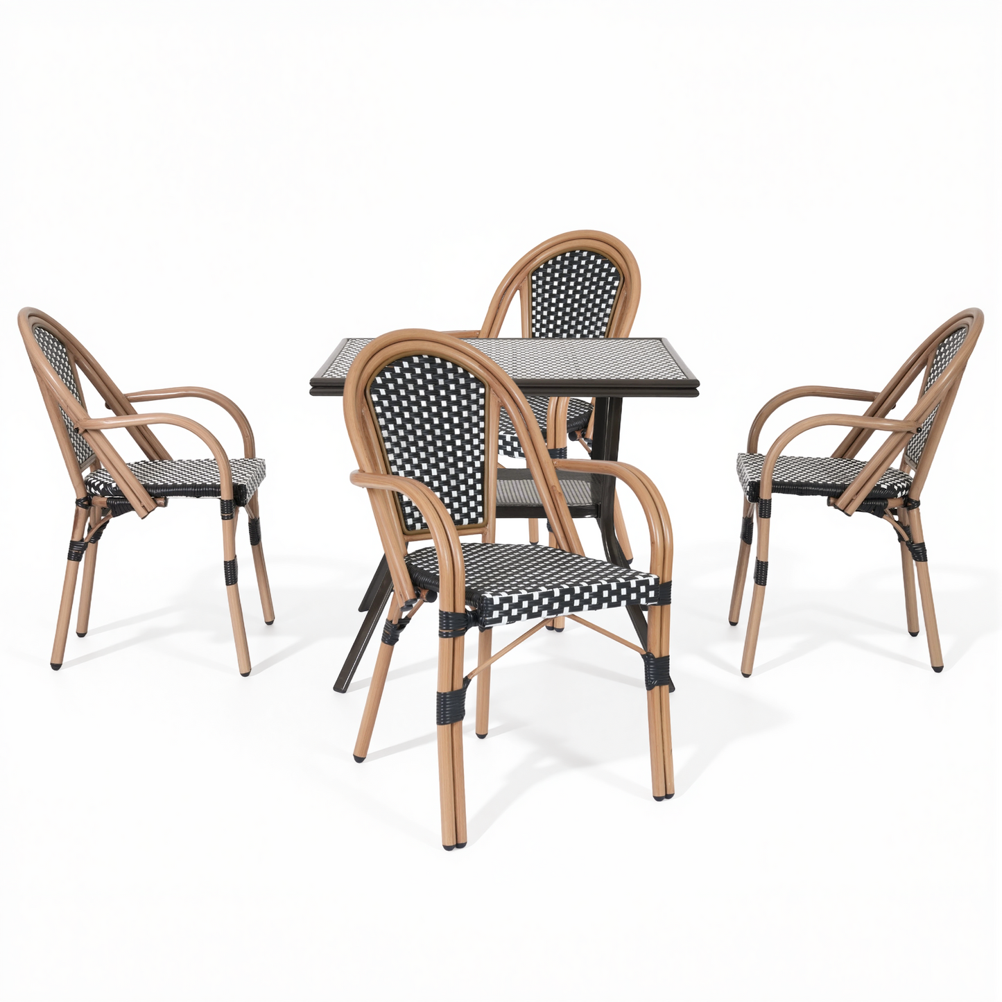 DELMANGO 5 Piece Bistro Table Chair Set, Outdoor Wicker Square Table and 4 Dining Chairs for Garden Balcony Porch, Black/White (Copy)