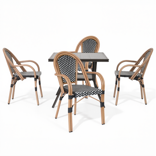 DELMANGO 5 Piece Bistro Table Chair Set, Outdoor Wicker Square Table and 4 Dining Chairs for Garden Balcony Porch, Black/White (Copy)