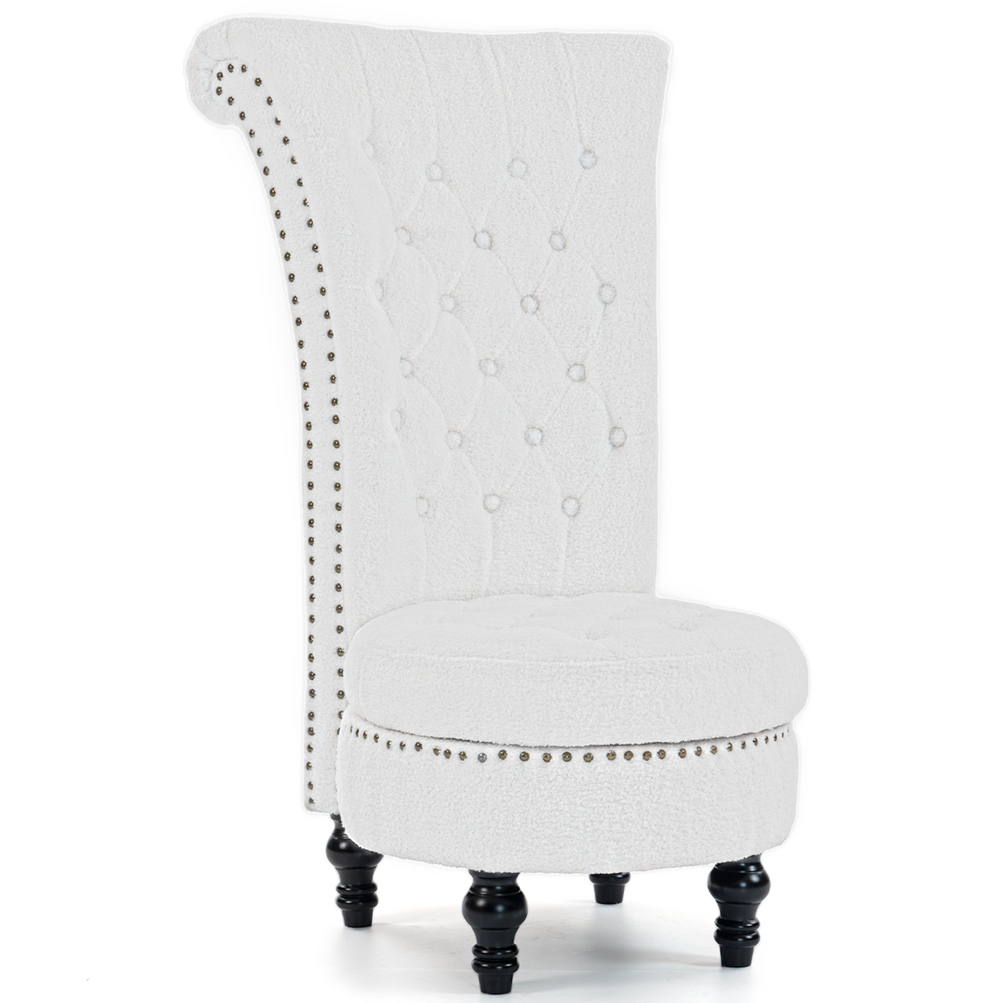 DELMANGO Teddy Throne Chair with Storage, Armless High-Back Accent Chair with Nailhead Trim & Solid Rubberwood Legs, for Living Room and Bedroom, White