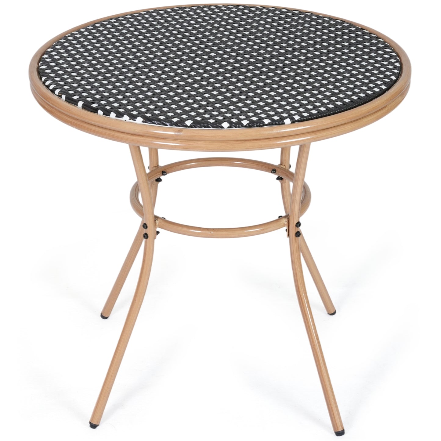DELMANGO Round Outdoor Bistro Table with Matal Frame and Adjustable Foot Pads for Garden Balcony, Blue/White
