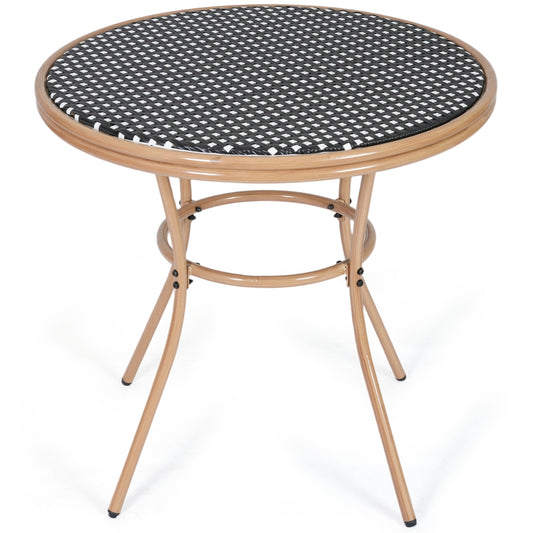 DELMANGO Round Outdoor Bistro Table with Matal Frame and Adjustable Foot Pads for Garden Balcony, Blue/White