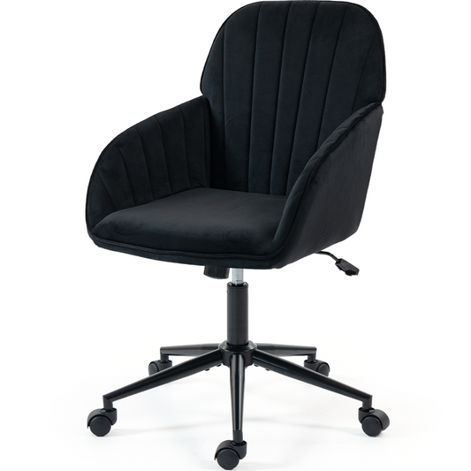 DELMANGO Velvet Adjustable Desk Chair with Gold Base & Wheels, Modern Swivel Vanity Office Chair for Home, Living Room, Bedroom & Study, Black