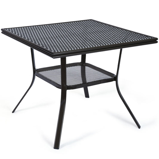 DELMANGO Square Outdoor Bistro Table with Matal Frame and Adjustable Foot Pads for Garden Balcony, Black/White