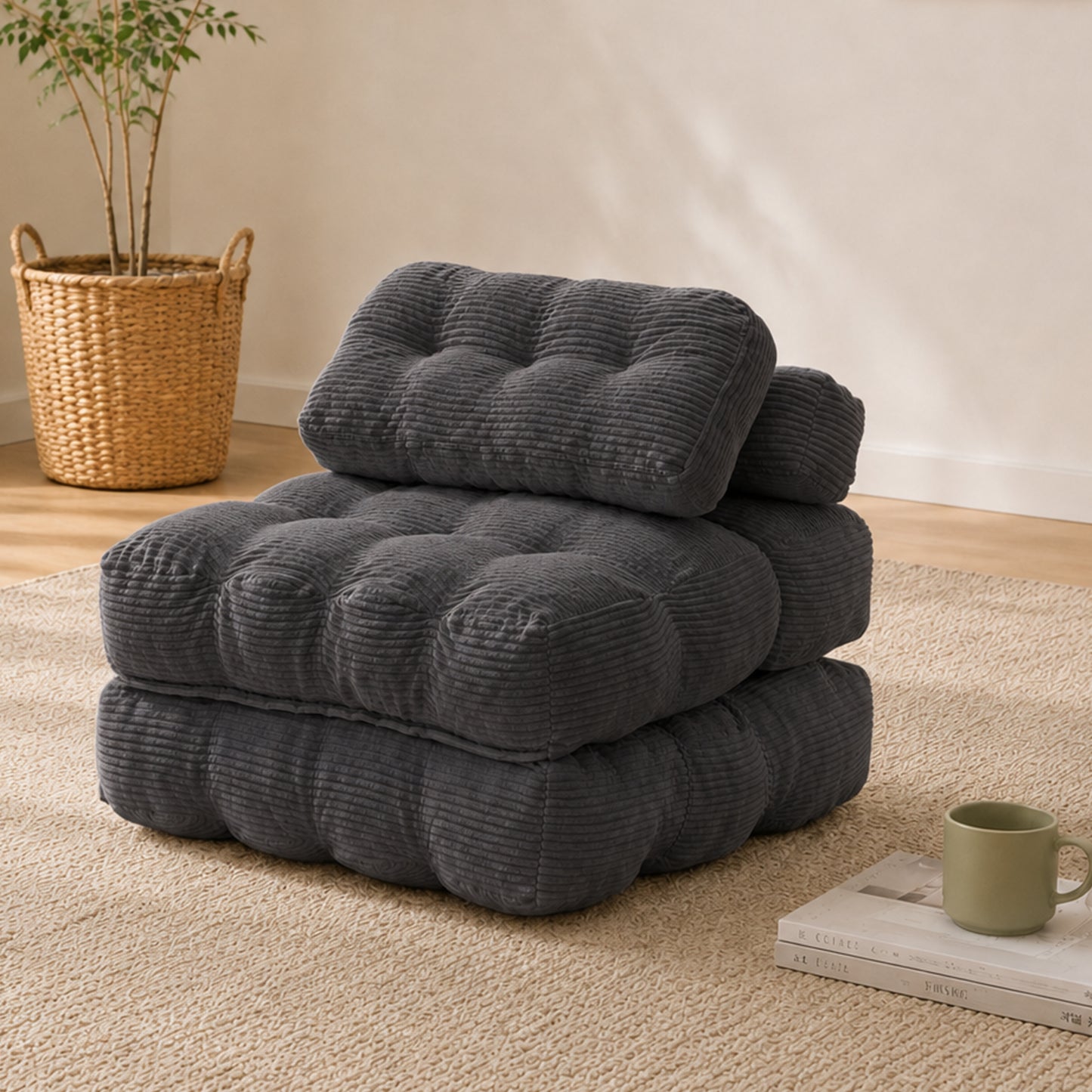Delmango Folding Sofa Bed Convertible Futon Couch with Pillow for Adults and Kids Gray