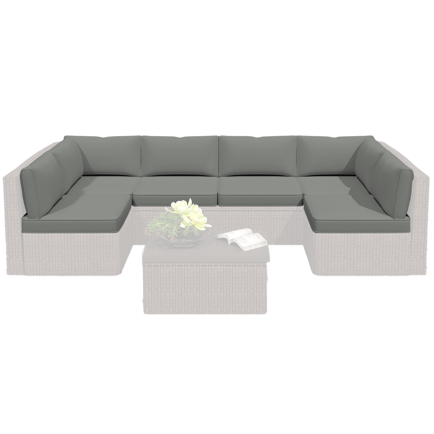 DELMANGO Outdoor Replacement Cushions 14-Piece Deep Seat Water-Resistant Patio Furniture Cushions for 6-Seat Sectional Rattan Sets, Grey