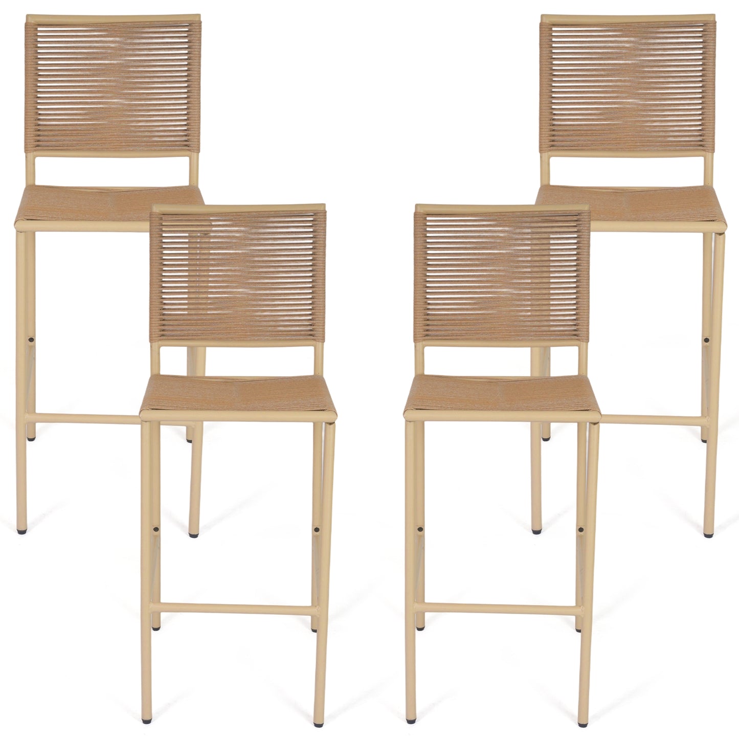 DELMANGO 4Pcs Bar Stool, Counter Height Patio Rattan Armless Chairs for Porch Garden Indoor Kitchen, Yellow