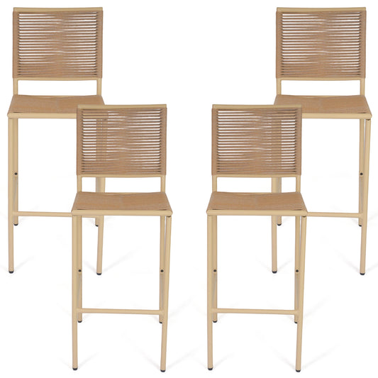 DELMANGO 4Pcs Bar Stool, Counter Height Patio Rattan Armless Chairs for Porch Garden Indoor Kitchen, Yellow