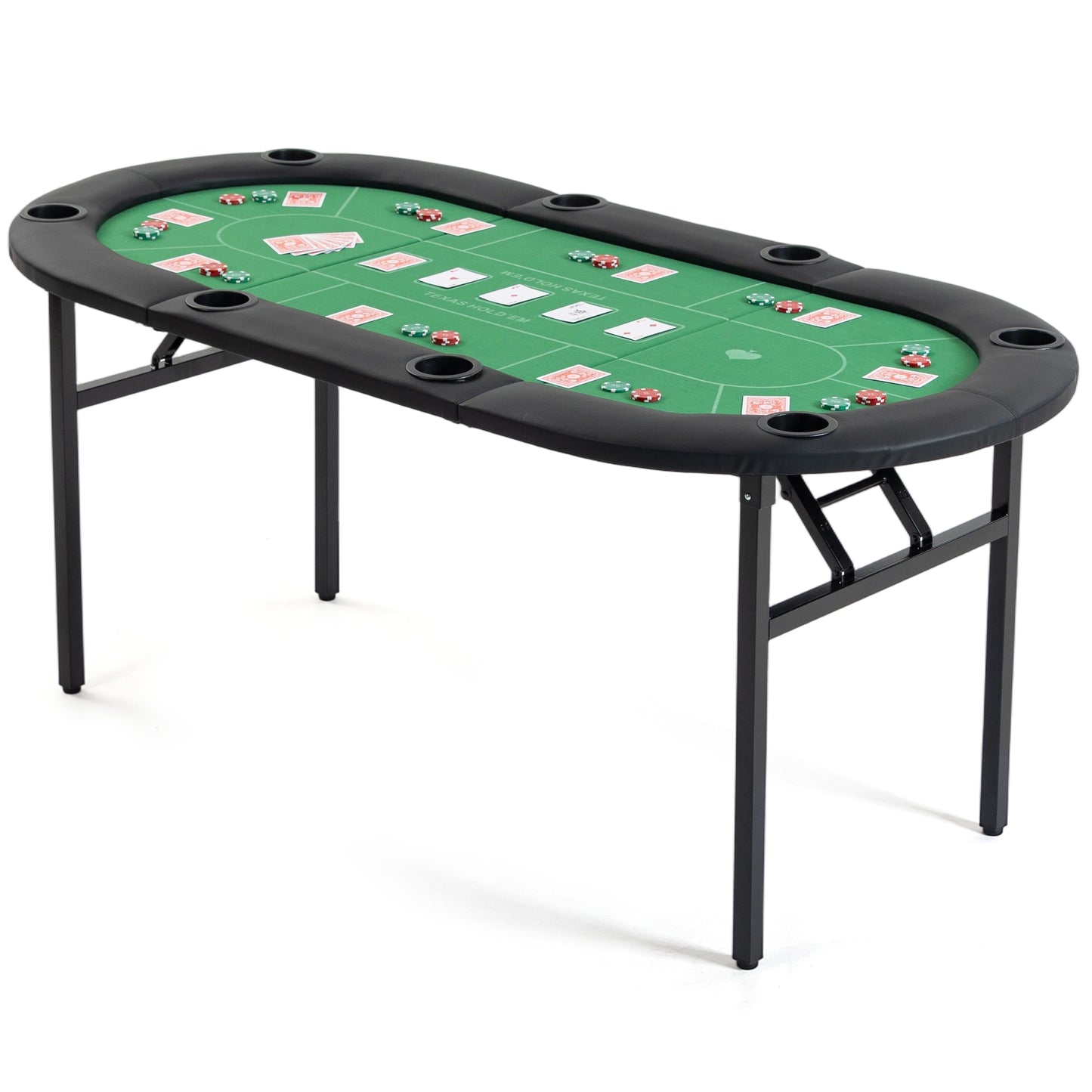 DELMANGO Foldable Poker Table for 8 Players Oval Game Table with Cup Holders & Chip Trays, Portable Casino Table for Texas Holdem, Blackjack, Home Game Nights Green