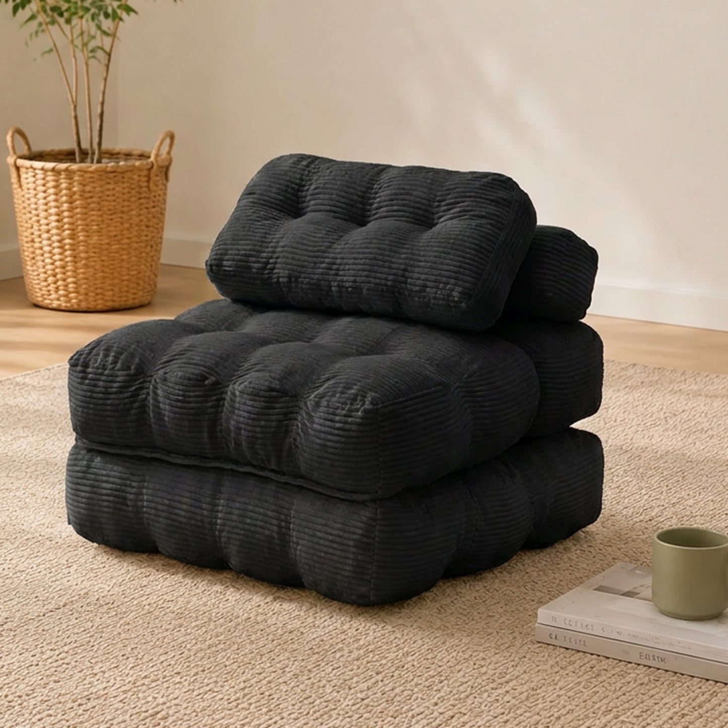 Delmango Folding Sofa Bed Convertible Futon Couch with Pillow for Adults and Kids BLACK