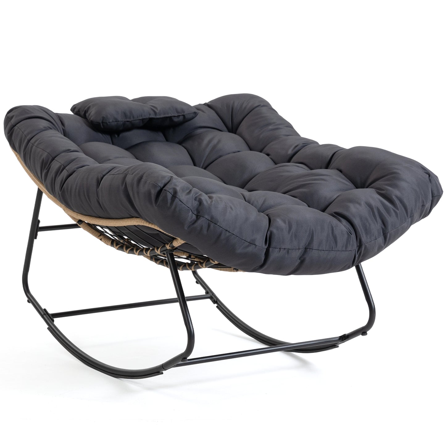 DELMANGO Rocking Egg Chair Outdoor Patio lounger with Thick Cushion Oversized Wicker Rocker Indoor Papasan lawn Chair for Living room Bedroom Porch Balcony Black