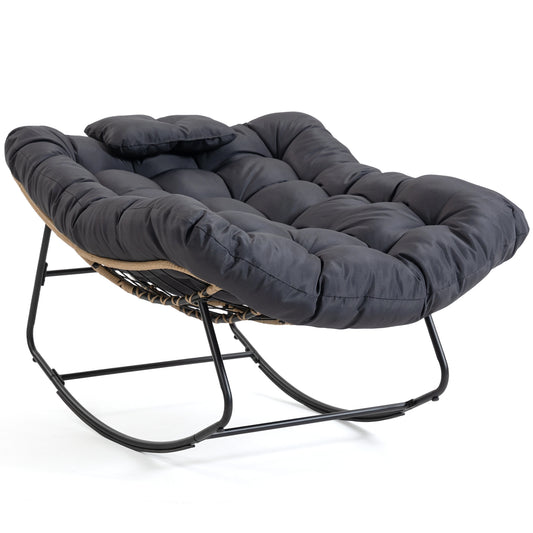 DELMANGO Rocking Egg Chair Outdoor Patio lounger with Thick Cushion Oversized Wicker Rocker Indoor Papasan lawn Chair for Living room Bedroom Porch Balcony Black