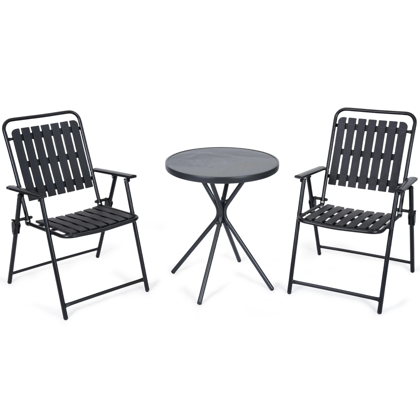 DELMANGO 3 Pieces Patio Furniture Set, Bistro Table and Foldable Chairs, Waterproof Patio Furniture Folding Set, All-Weather outdoor table and chairs, Balcony Furniture for Porch, Yard, Garden, Black