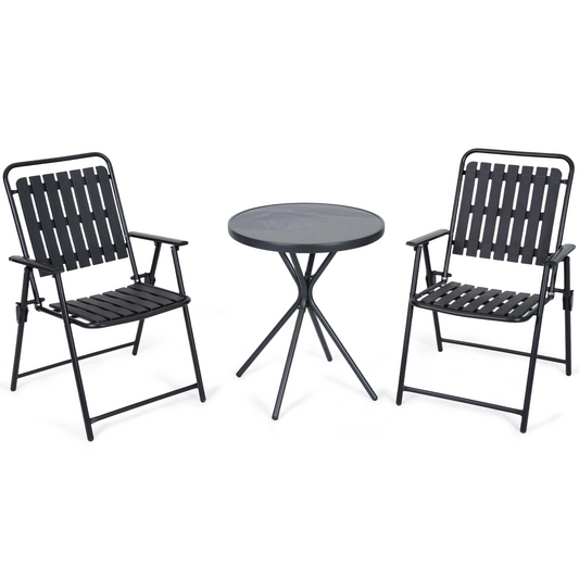 DELMANGO 3 Pieces Patio Furniture Set, Bistro Table and Foldable Chairs, Waterproof Patio Furniture Folding Set, All-Weather outdoor table and chairs, Balcony Furniture for Porch, Yard, Garden, Black