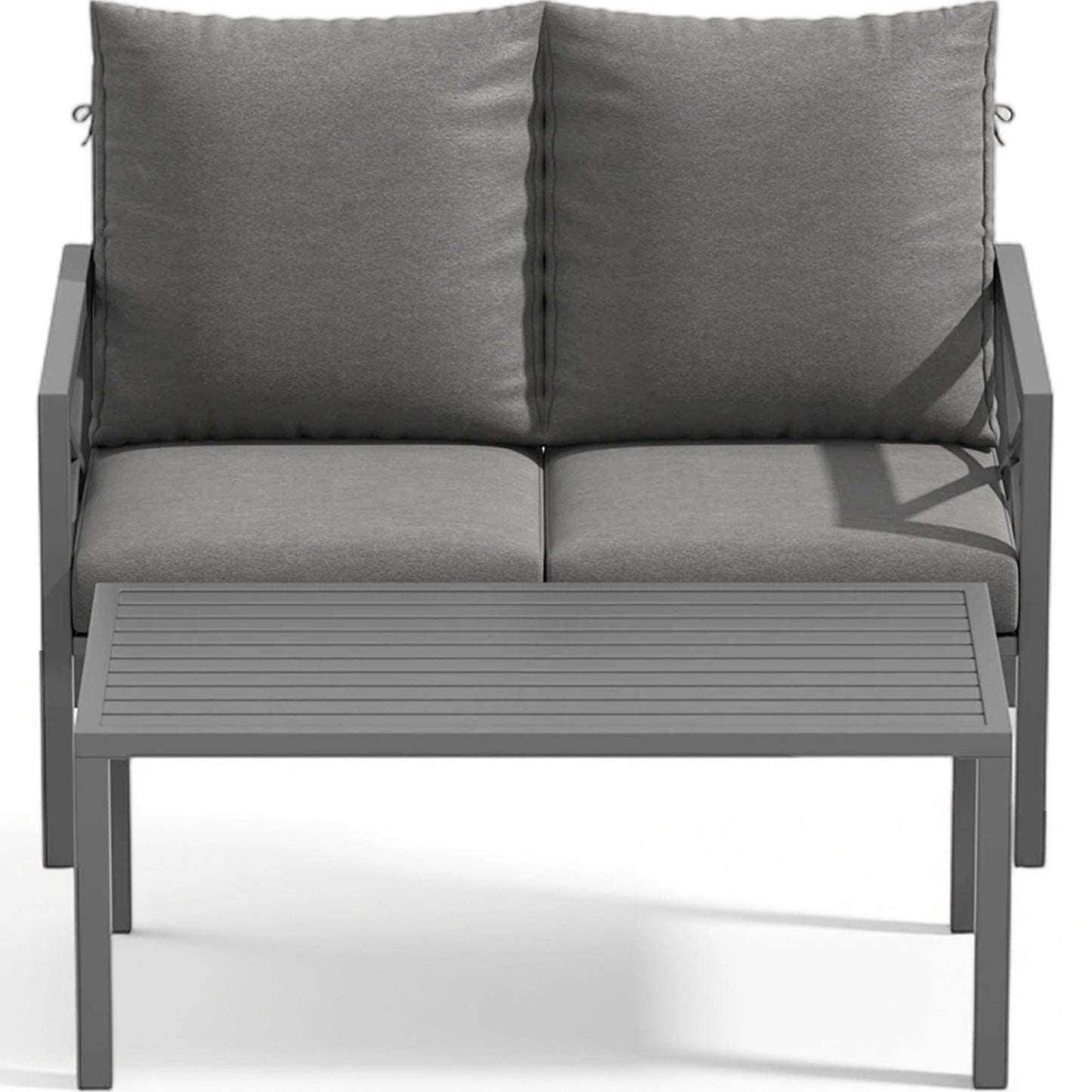 DELMANGO 2 Pieces Patio Furniture Set, Cushioned Loveseat 2 Seats Sofa Bench with Metal Coffee Table, Grey